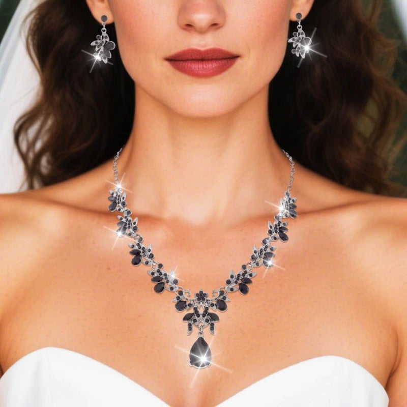Brishow Green Necklace and Earring Set Rhinestone Formal Wedding Jewelry Sets for Women - Image 4
